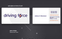 Following the full re-branding of Driving Force in 2015, new business cards were needed. We went with heavy, matte card stock with a spot gloss finish. Driving Force Business Card Mockup