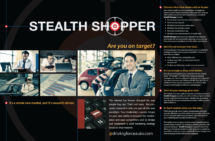 Inside of a Stealth Shopper gatefold brochure given to prospective clients by the Driving Force sales team. Stealth Shopper gatefold, inside