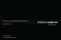 Outside of gatefold brochure given to prospective clients by the Driving Force sales team. Stealth Shopper gatefold, outside